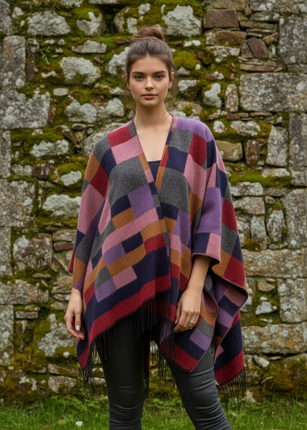 Jimmy Hourihan Shawl Checkerboard Design | Mauve Multi