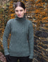 Women's Super Soft Funnel Neck Aran Sweater | Green
