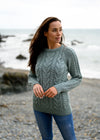Aran Crew Neck Cashmere Sweater | Aqua