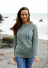 Aran Crew Neck Cashmere Sweater | Aqua