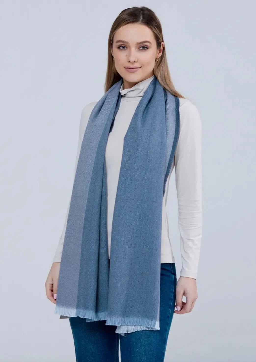 Foxford Denim Border Merino Wool Giant Scarf