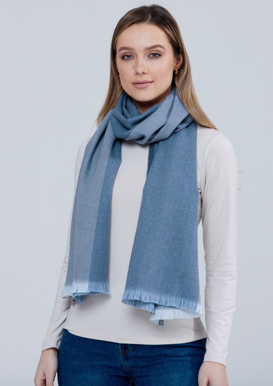 Foxford Denim Border Merino Wool Giant Scarf