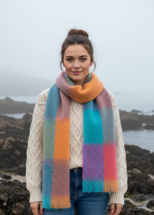 Foxford Giant Mohair Scarf | Teal Orange