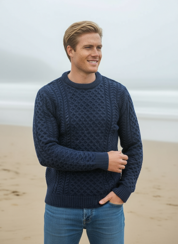 Unisex Aran Sweater | Deep Water Blue - Clearance