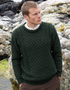 Traditional Irish Aran Crew Neck Sweater | 100% Merino Wool | Green