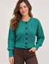 Ladies Merino Cropped Classic Aran Cardigan | Teal