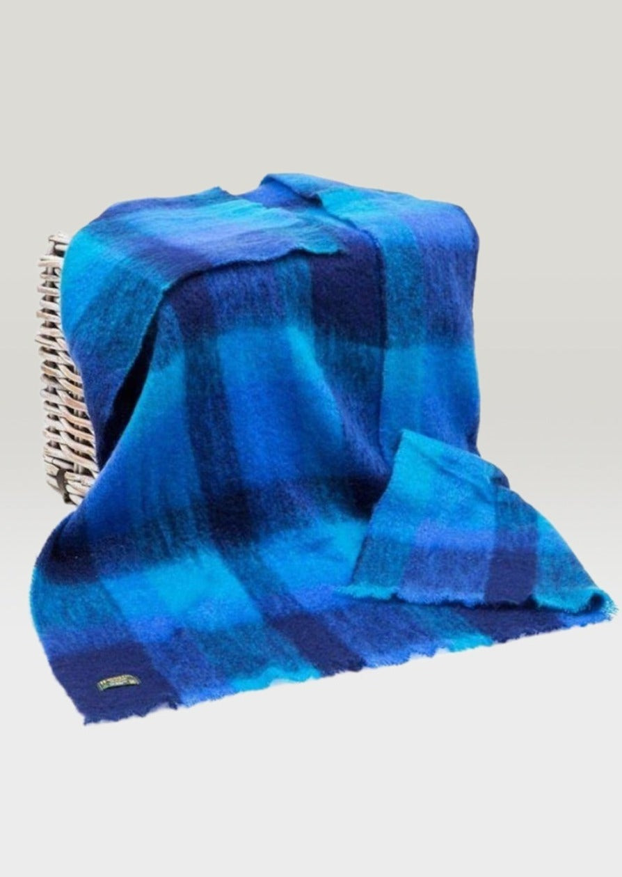 John Hanly Mohair Throw Navy Blue Aqua Block