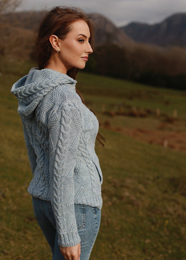 Aran Hooded Cardigan | Sky Blue