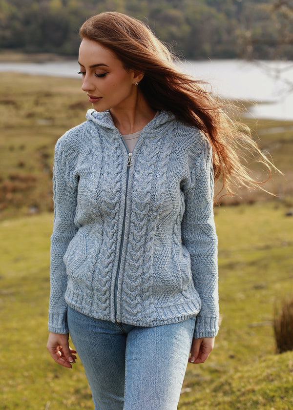 Aran Hooded Cardigan | Sky Blue