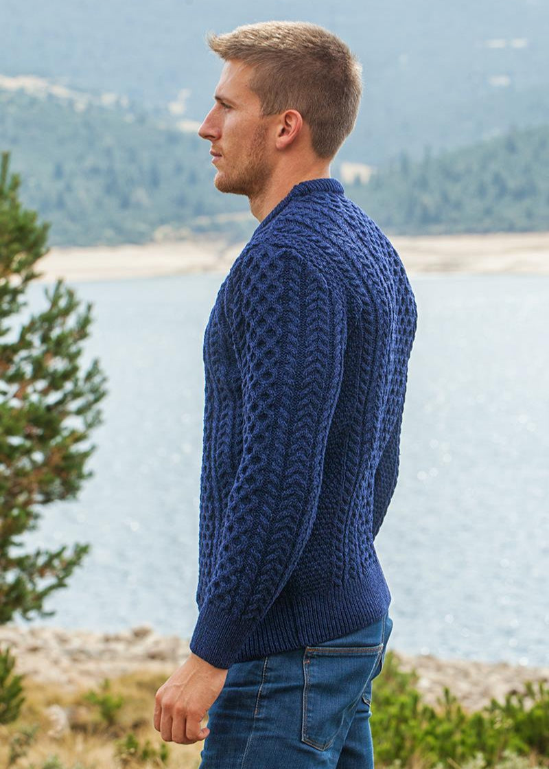Unisex Aran Sweater | Deep Water Blue