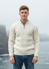 Aran Merino Wool Half Zip Sweater | Natural