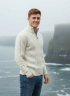 Aran Merino Wool Half Zip Sweater | Natural