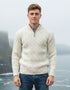 Aran Merino Wool Half Zip Sweater | Natural