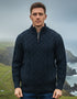 Aran Merino Wool Half Zip Sweater | Navy Green Mix