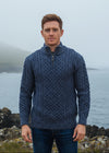 Aran Merino Wool Half Zip Sweater | Denim