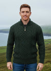 Aran Merino Wool Half Zip Sweater | Green