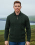 Aran Merino Wool Half Zip Sweater | Green