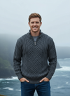 Aran Merino Wool Half Zip Sweater | Slate