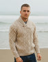Aran Shawl Neck Sweater | Camel