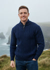 Men's Aran Half Zip Sweater | Deep Water Blue