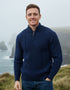 Men's Aran Half Zip Sweater | Deep Water Blue