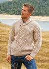 Aran Shawl Neck Sweater | Camel