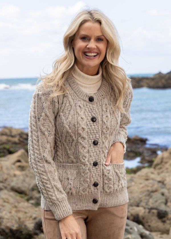 Inagh Ladies Aran Cardigan | Oatmeal