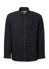 Navy and green plaid shirt on a white background