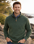 Men's 100% Lambswool Quarter Zip Sweater - Green