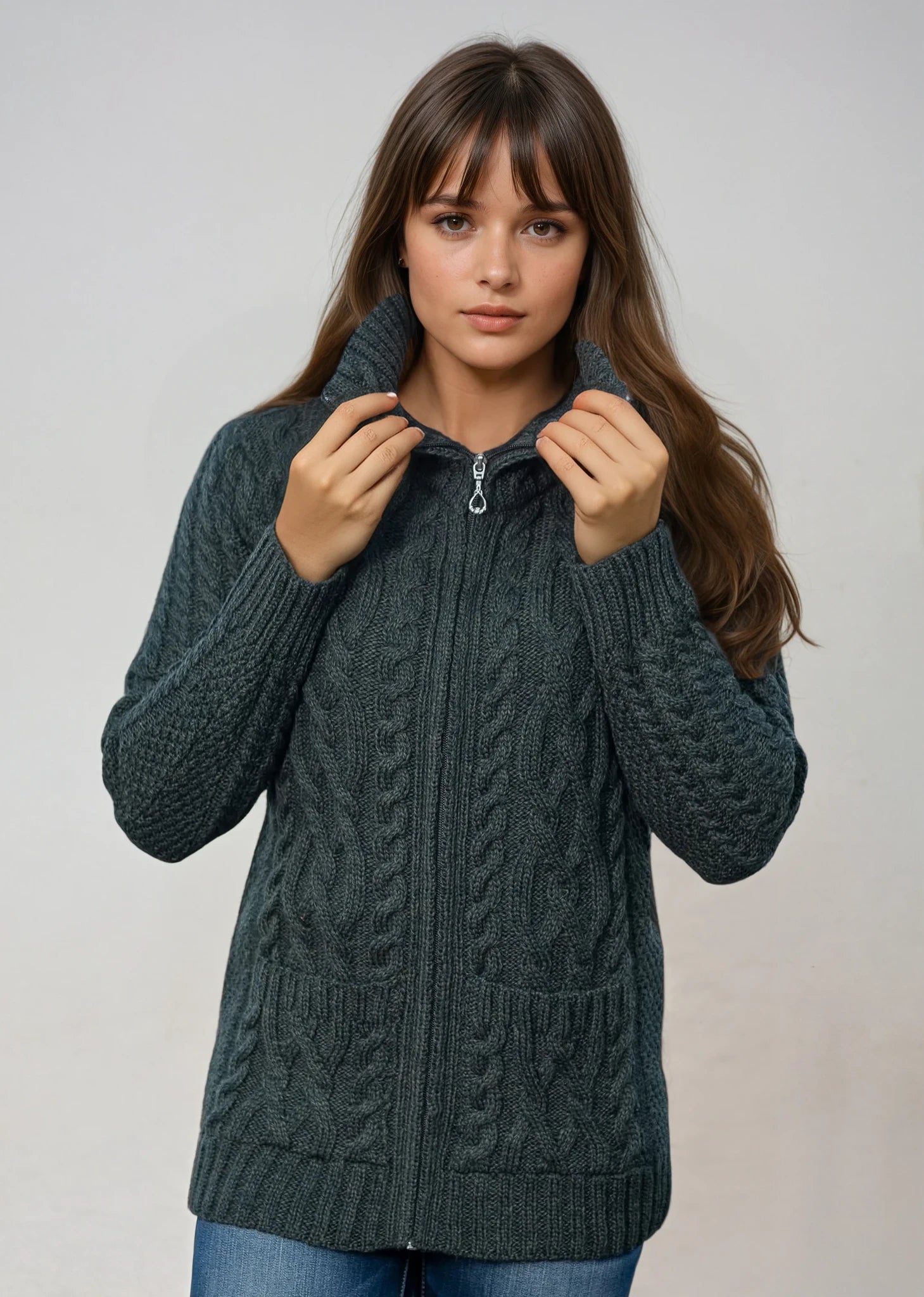 Aran Claddagh Zip Cardigan | Green