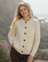 Ladies Aran Cardigan | 100% Wool | Natural