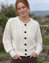 Ladies Merino Cropped Classic Aran Cardigan | White