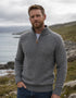 Herren-Pullover aus Lammwolle mit Viertelreißverschluss – Grün meliert | IrelandsEye Strickwaren