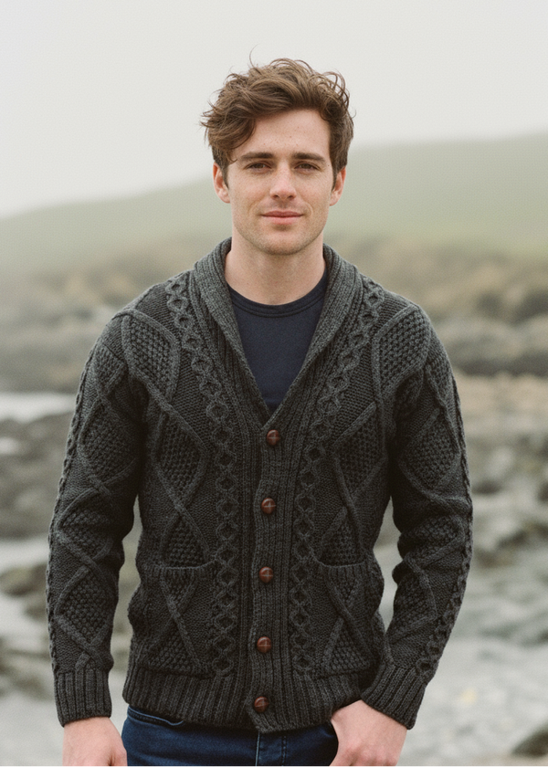 Men's Shawl Button Cardigan | Charcoal