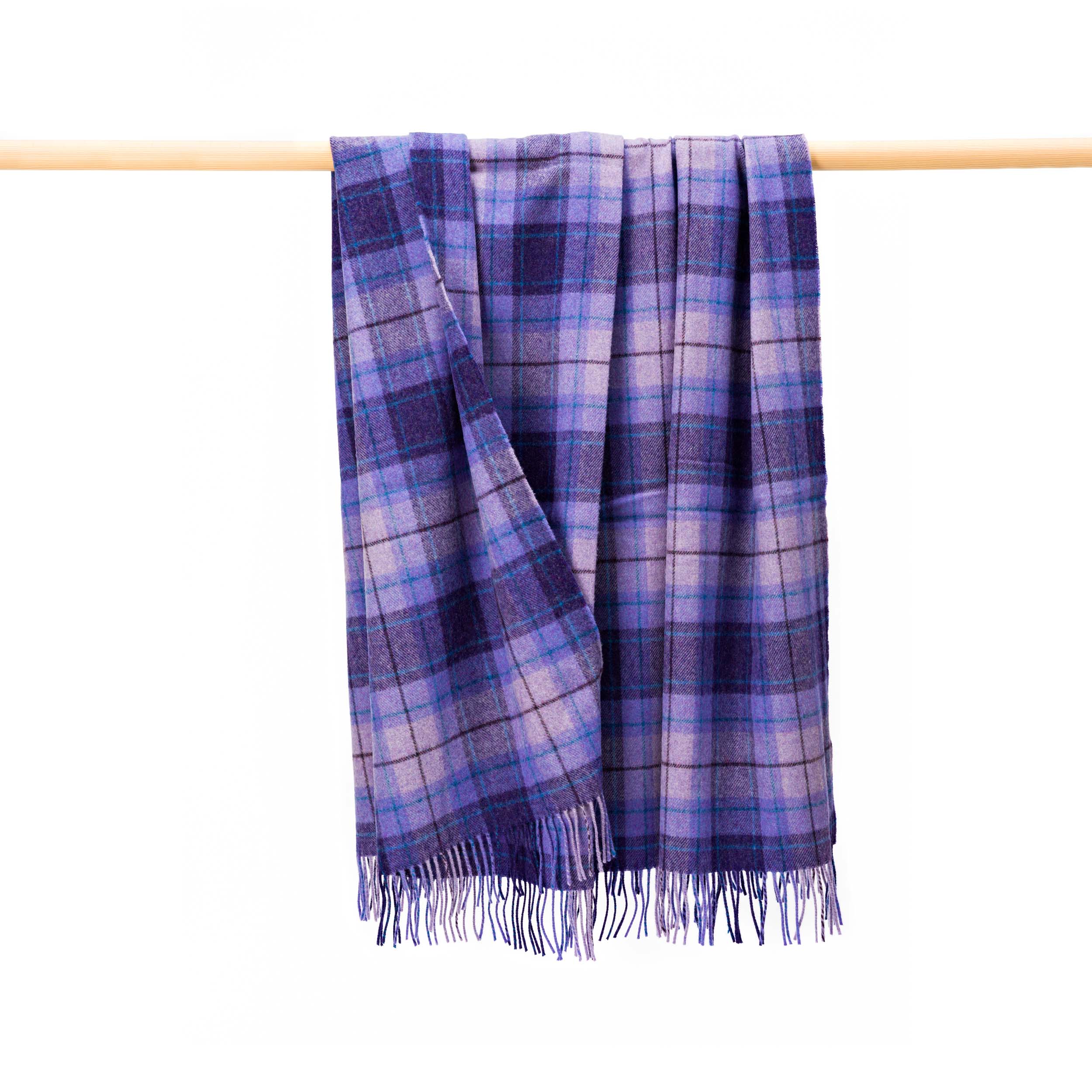 John Hanly Lambswool Throw | Purple Violet Blue Check