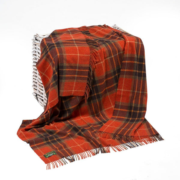 Lambswool Throw Orange Tartan Mix