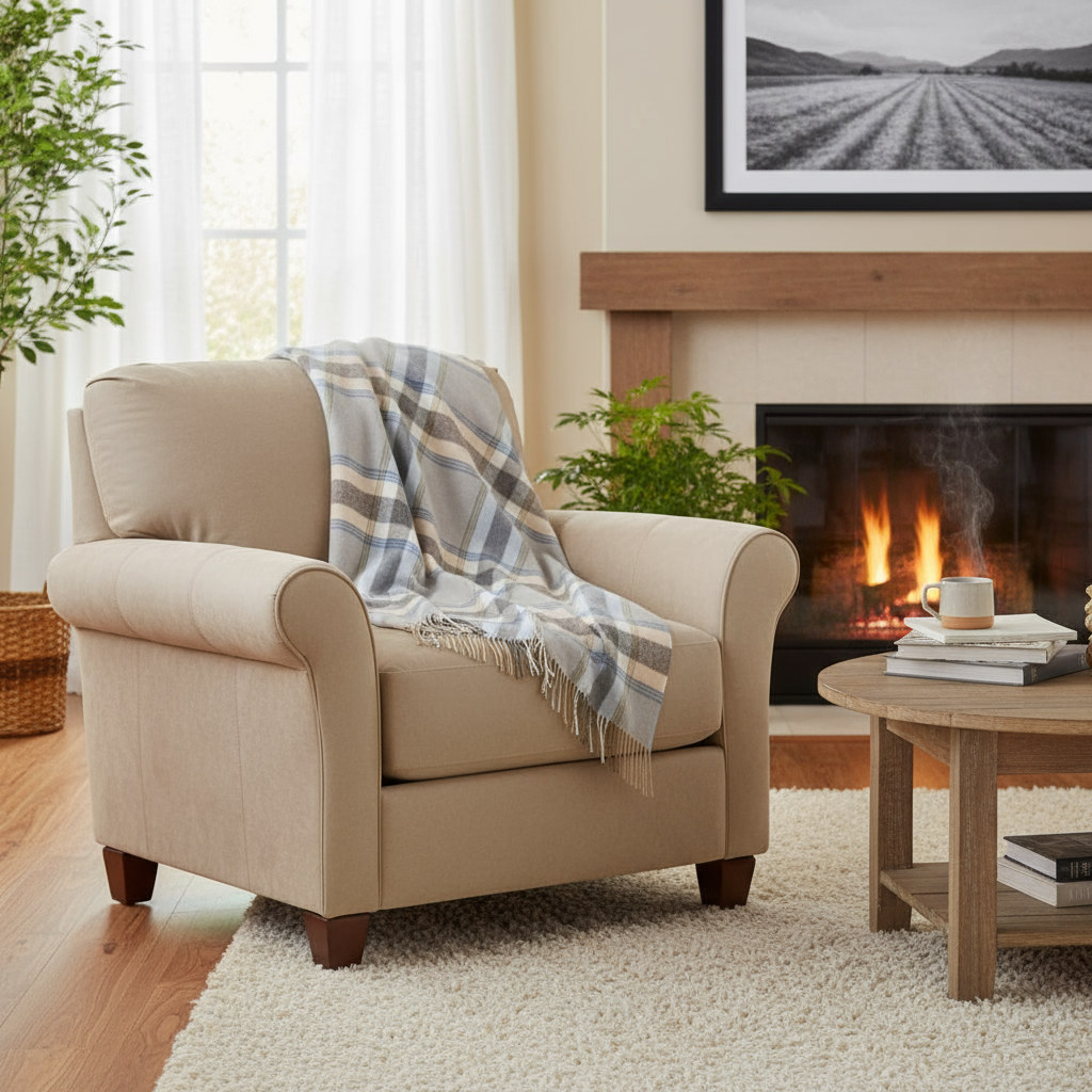 John Hanly Sky Beige Gaurd Check Throw