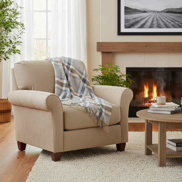 John Hanly Sky Beige Gaurd Check Throw