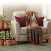 John Hanly Lambswool Throw Orange Green Yellow and Wine Check