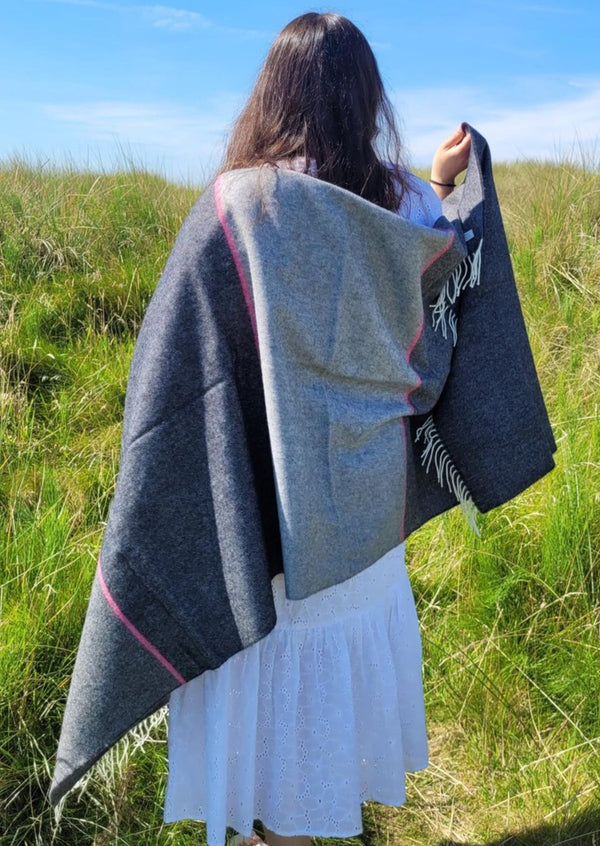 McNutt Pashmina Wrap - Charcoal And Pink Stripe