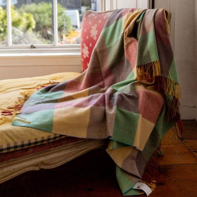 John Hanly Check Lambswool Throw Blanket