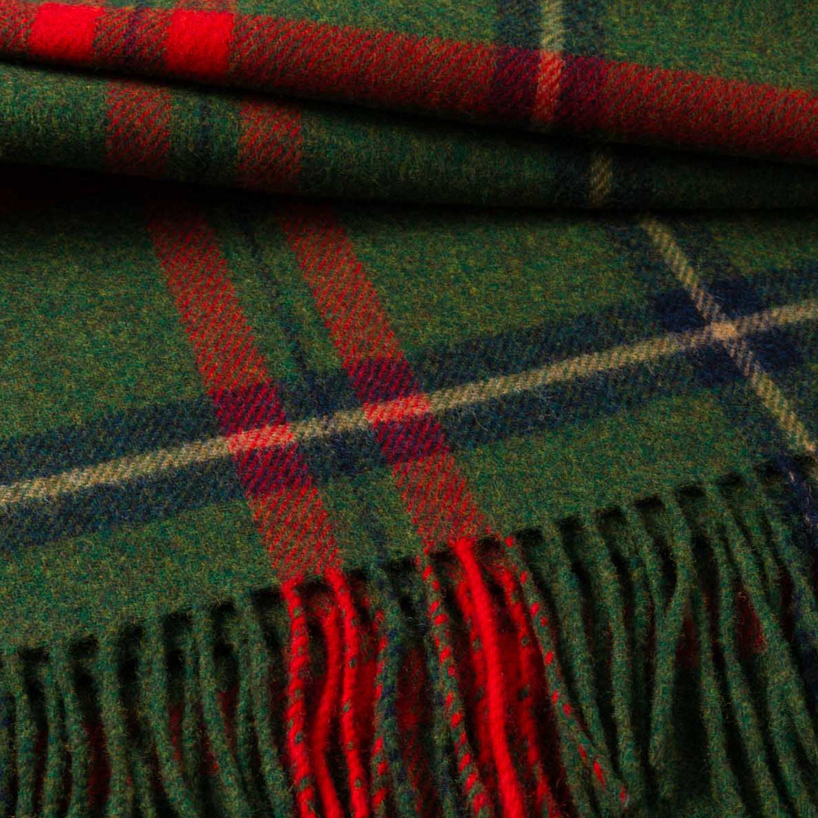 John Hanly Lambswool Throw | Green Red Navy Blue Check