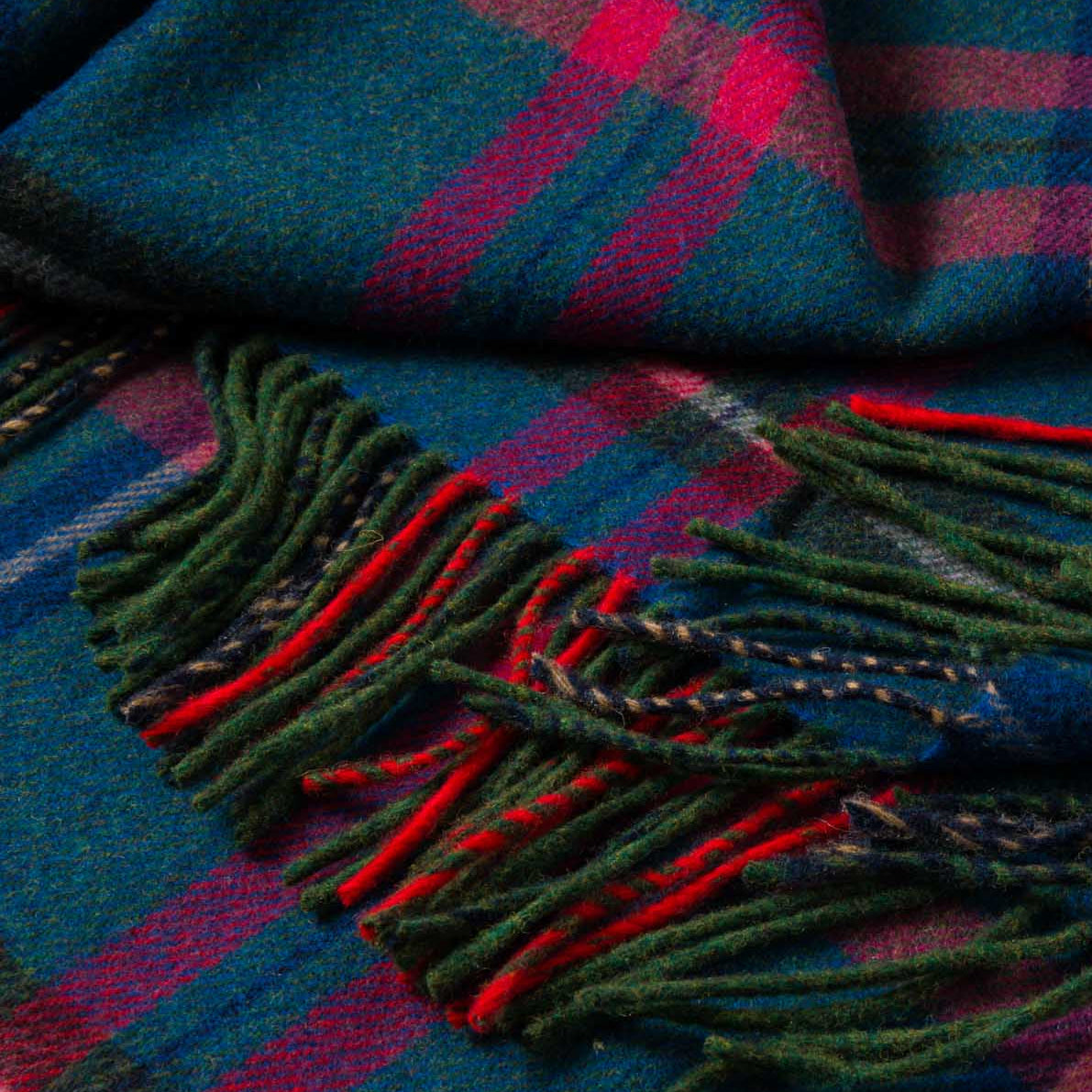 John Hanly Lambswool Throw | Blue Pink Grey Check