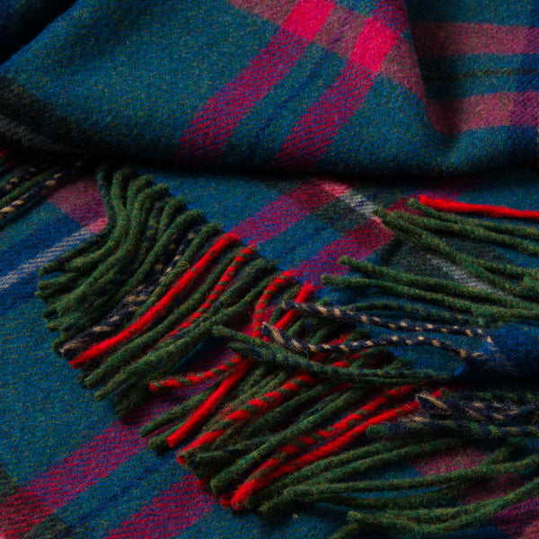 John Hanly Lambswool Throw | Blue Pink Grey Check