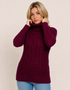 Merino Wool Polo Neck Aran Sweater | Raspberry Marl - Clearance