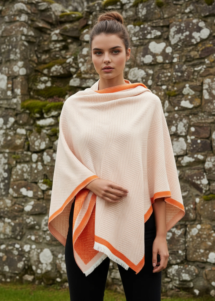 Jimmy Hourihan Reversible Herringbone Shawl | Cream/Coral
