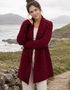 IrelandsEye Damen-Aran-Cardigan mit Wasserfallkragen | Bordeauxrot