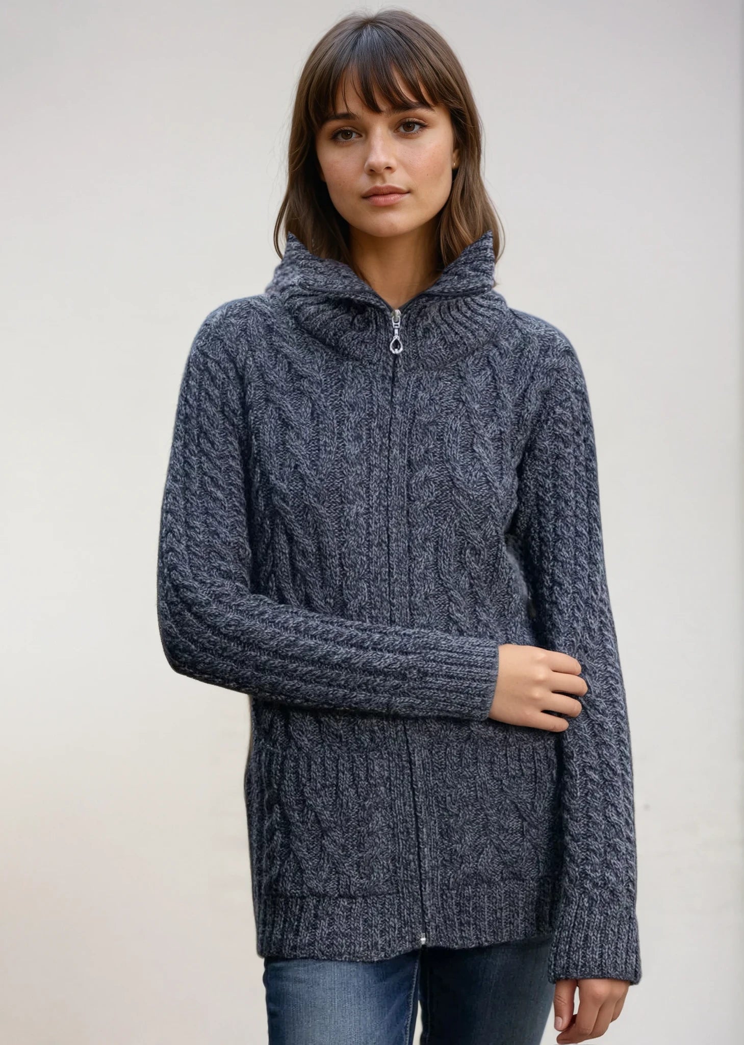 Aran Bikers Claddagh Side Zip Cardigan | Army Green