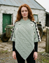 Ladies Sheep Scene V Neck Poncho | Sage Green | 100% Pure Wool