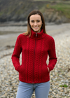 Aran Turtleneck Zip Cardigan | Red